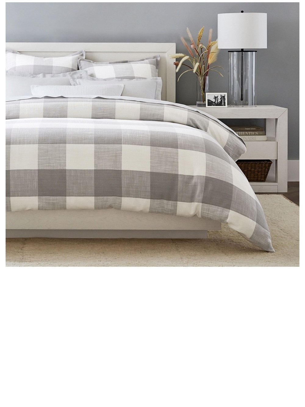 Pottery Barn Bryce smoke gray Buffalo check duvet Cover king/cal King W 2 shams